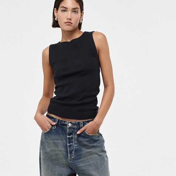 Neuw Tops - Neuw Frenchie 90s Top Women Medium Top Black Singlet Ribbed B12